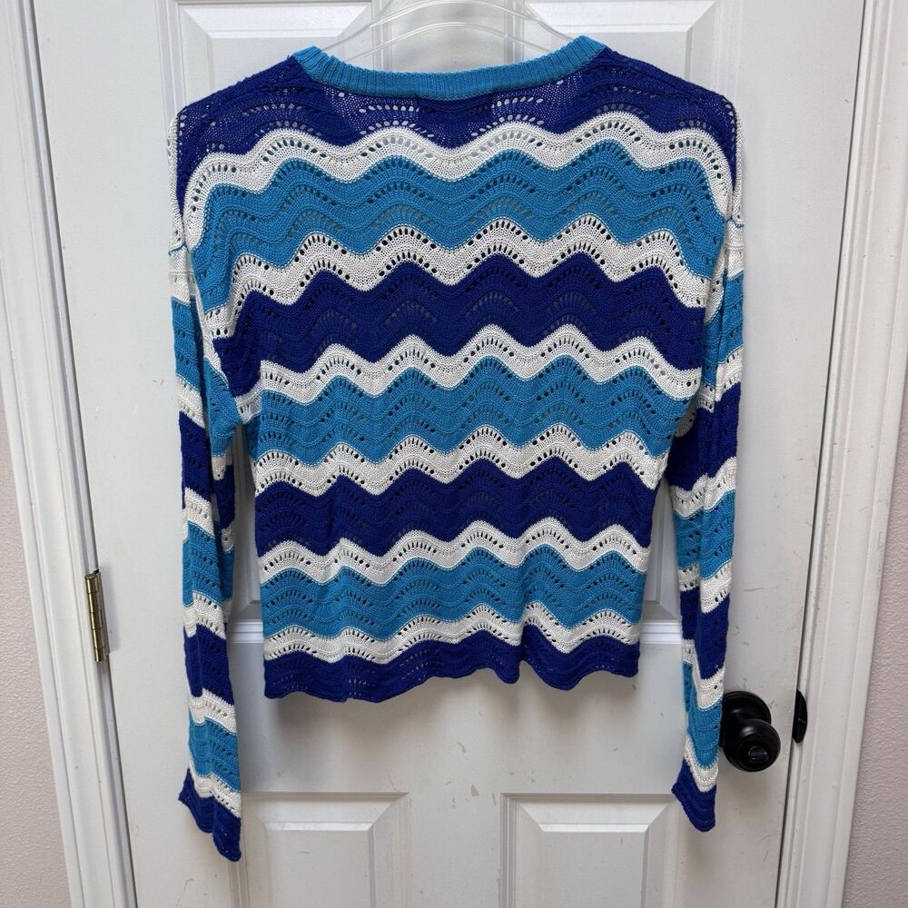 Beach Riot Beach Women’s Small Sweater Blue And White Chevron Scalloped - Picture 2 of 5